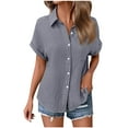 thumbnail image 4 of Clearance under 10$ Sevevn Woman Fashion Solid Color Button Pocket Short Sleeve Turndown Collar Blouse Tops Spring Tops for Women Gray S, 4 of 7