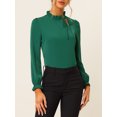 thumbnail image 3 of DARING DIVA Women's Spring Blouse Long Sleeve Ruffle Tie Neck Business Top L Dark Green, 3 of 6
