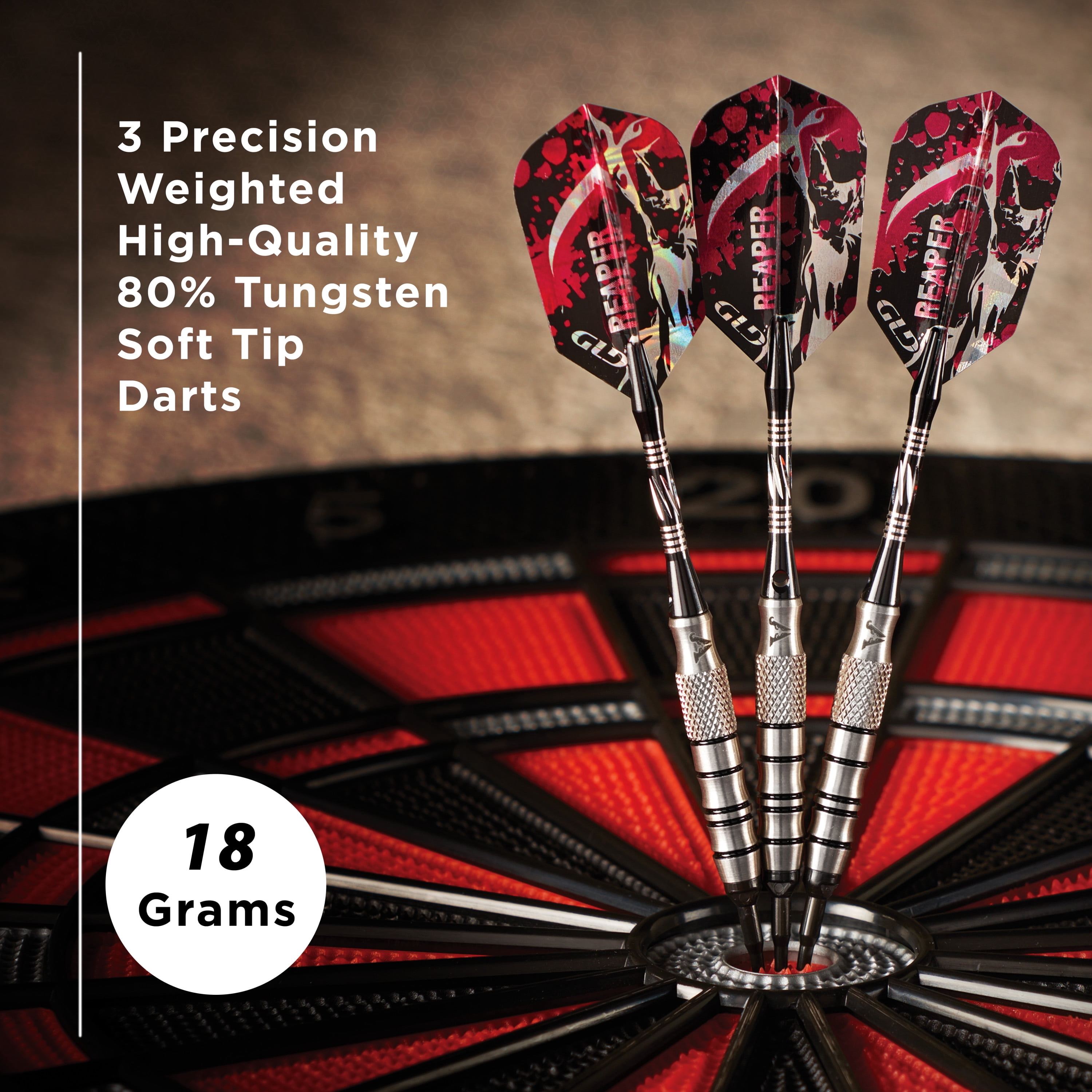 Viper Grim Reaper 80% Tungsten Soft Tip Dart Set, Back, 18 Grams