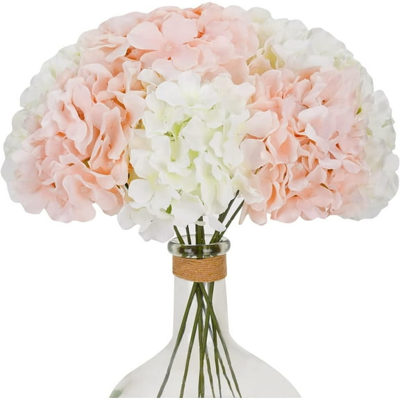 White Pink Hydrangea Artificial Flowers, Faux Hydrangea Flowers, Silk Flowers with Stems, Fake Hydrangea Flowers for Wedding Bouquet Home Party Decor Centerpieces Floral Arrangements