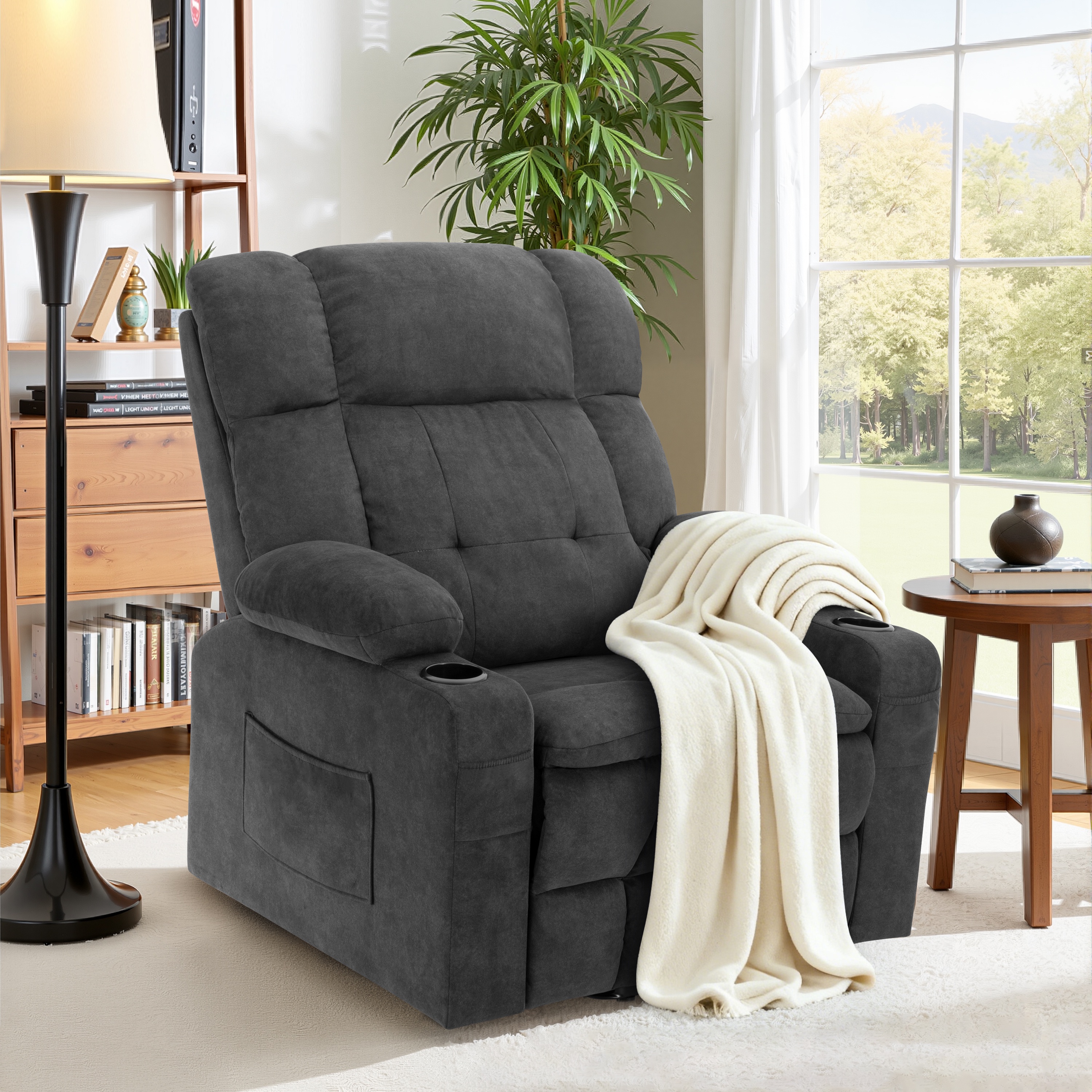 Oversized Power Lift Recliner, LEGAHOME 26in Large Wide Lift Chair for Elderly, Massage Recliner with Heat for Big and Tall Adults, Living Room Recliner Chair with Cup Holders, Gray