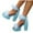 Sky Blue, variant on 2024 Women's Round Toe High Stilettos Heels Ankle Strap Platform Sandals Fluffy Feather Slip on High Heels Wedding Bridal Party Gown Shoes Pink