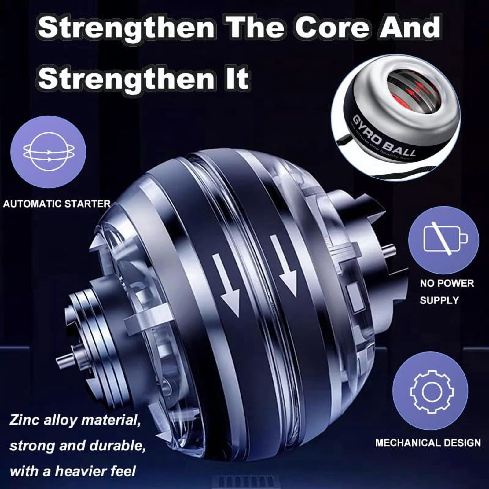 (2026 New 6-Level Color-Shifting) All-Metal Power Gyro Ball, Weighted Auto-Start Hand Wrist Forearm Trainer and Strengthener for Exercise Joint and Muscle with Led Light (with Ball Bag)