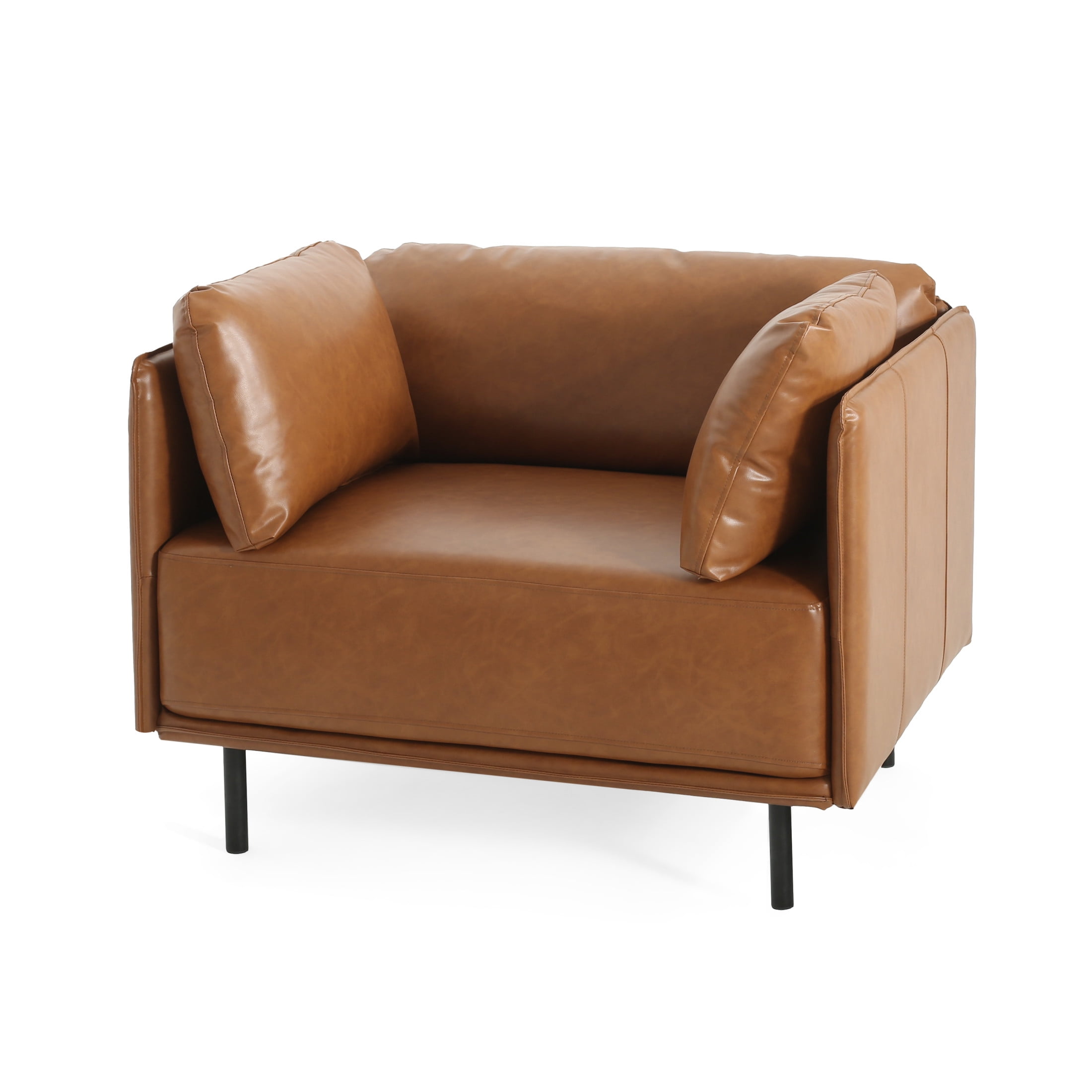 Noble House Cozy Seating Faux Leather Lounge Chair Vintage Chair with Steel Leg for Living Room, Brown
