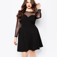 thumbnail image 1 of Vestido elegante de talla grande para mujer, vestido acampanado con estampado de puntos, manga larga de malla, ajustado y acampanado hasta la rodilla, vestido de fiesta de oficina 6XL, 1 of 6