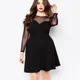 thumbnail image 1 of Vestido elegante de talla grande para mujer, vestido acampanado con estampado de puntos, manga larga de malla, ajustado y acampanado hasta la rodilla, vestido de fiesta de oficina 6XL, 1 of 6