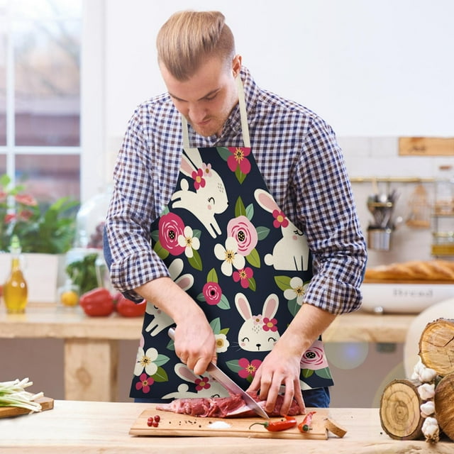 Offre Spéciale! Tablier Imitation Lin Imprimé Maison de Pâques Tablier Multifonctionnel pour Cuisine