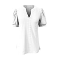 thumbnail image 3 of YOUSNH Women's Summer Casual V Neck Solid Color Hollow Puffy Sleeve Loose T Shirt Top T-shirts for Women 2024 White XXL, 3 of 3