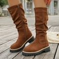 thumbnail image 2 of Pandaie Knee High Boots for Women Wide Calf Suede Slouchy Tall Boots Chunky Low Heel Round Toe Chelsea Fall Winter Casual Shoes Brown 6, 2 of 8