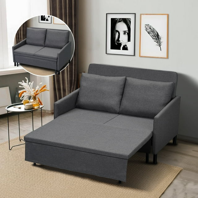 BIGSYY 3-in-1 Convertible Sleeper Loveseat Sofa with Pullout Bed & Storage, Modern Compact Design for Adults, Dark Gray
