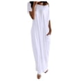 thumbnail image 1 of Vestido largo holgado de manga corta para mujer: hombros inclinados, bolsillos, poliéster, informal, tallas S-XL, 4-10 EE. UU., 1 of 2