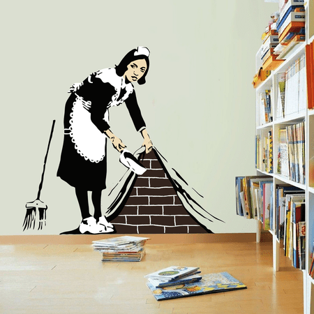 House Maid Forced To Work More Than Themed Street Art Vinyl Adhesive Wall Decal | 28" x 28" Removable Living Room Banksy Iconic Street Graffiti Art Decoration Bedroom Sticker - Multicolor