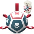 thumbnail image 1 of Pelota de fútbol QDAN Dog Toy con correas para tira y afloja, azul y rojo, 1 of 8
