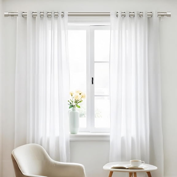 2 Pack Curtain Rods for Windows 48 to 84 Inch(4-7ft), 1 Inch Brushed Nickel Adjustable Heavy Duty Curtain Rod Set, Modern Style Drapery Rods for Bedroom Living Room, Size 32"- 90"