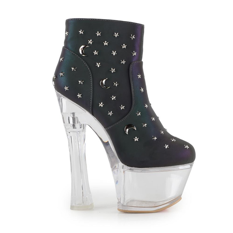 Women’s Starry Nights Reflective Upper Clear Platform Booties