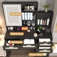 thumbnail image 3 of 57" H Makeup Vanity Table with Lights in 3 Colors & Openable Mirror, Large Vanity Desk with 4 Drawers & 1 Cabinets & Shelves, Rattan Vanity Dresser, for Bedroom, Black, 3 of 9