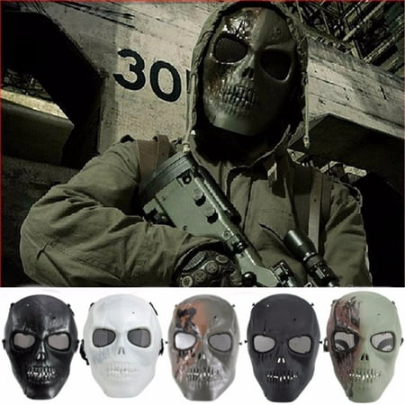 Tactical Airsoft Mask Paintball Game Full Face Protection Skull Skeleton Safety Guard in Silver for Outdoor Activity Party Movie Props Fit Most Adult Men