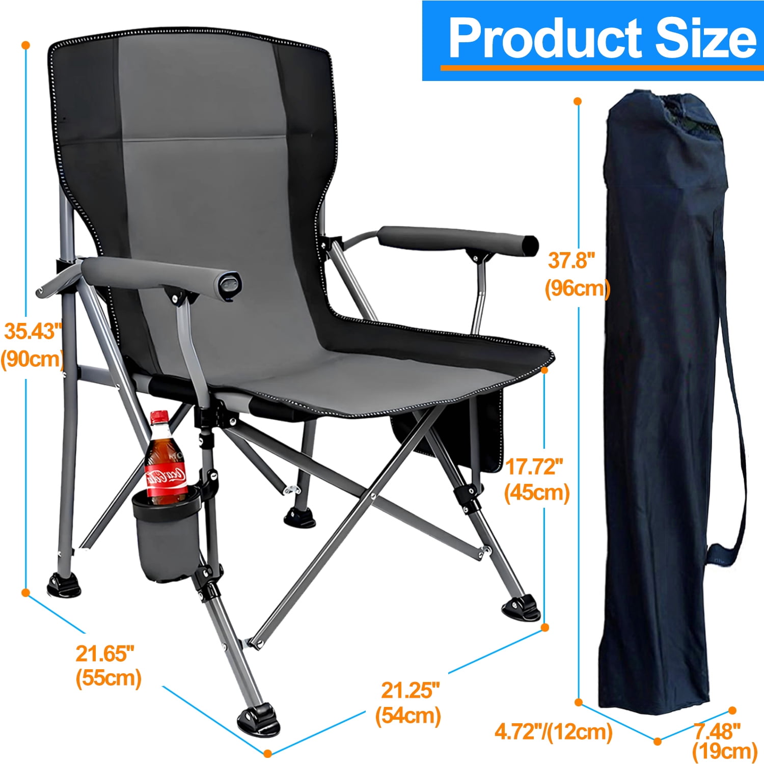 Oversized Camping Chairs, 2 Pack Heavy-Duty Steel Frame Supports 450Lbs, Foldable Outdoor Lawn Chair with Cup Holder for Backyard & Camping