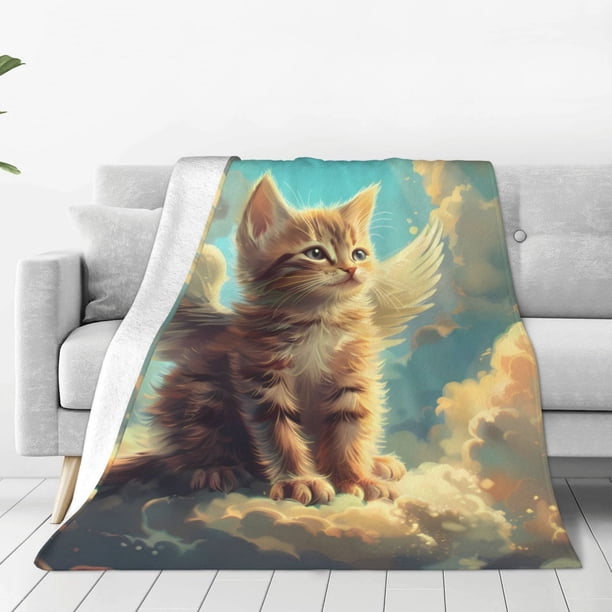 Fotbe Sunshine Cloud Cute Cat Manta de Franela Acolchonada con Estampado, Súper Suave y Esponjosa, Extra Grande para Sofá, Cama, Uso Todo el Año-80"x60"