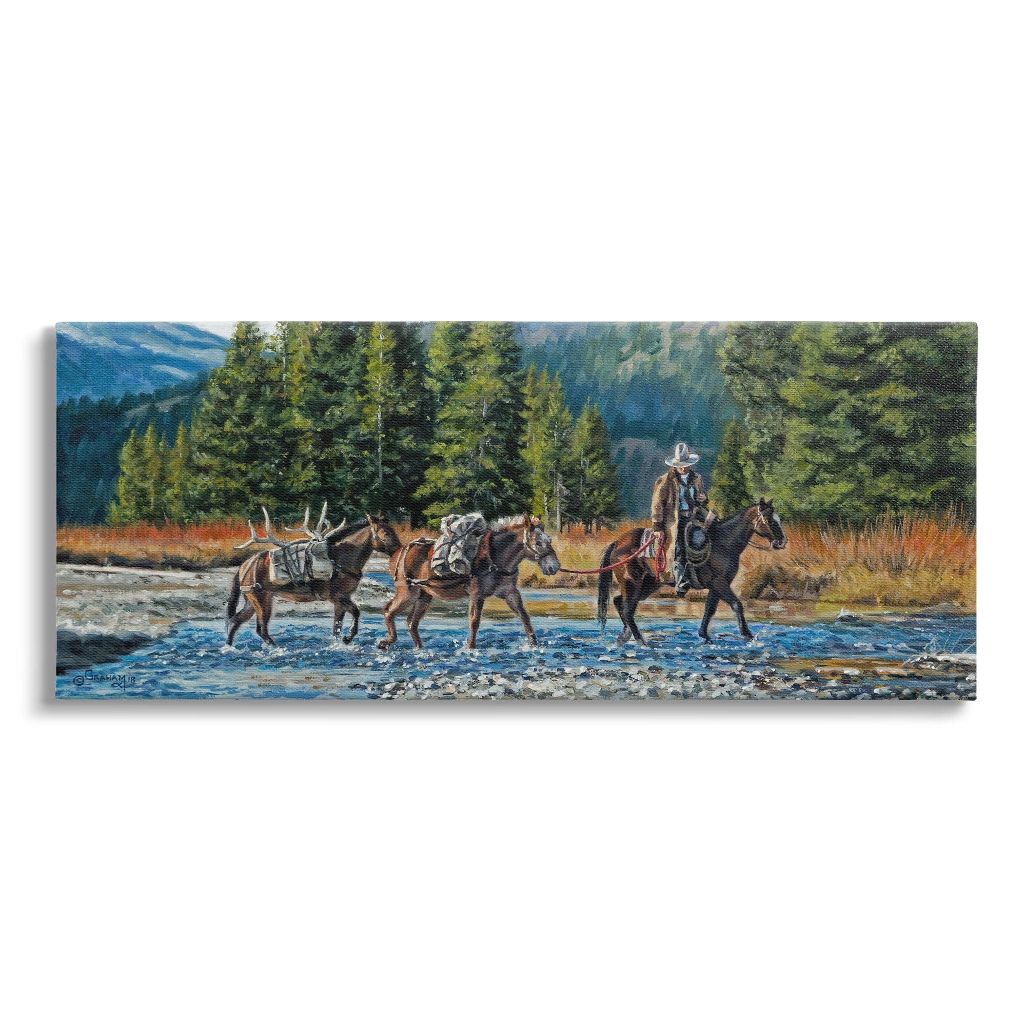 Stupell Industries Crossing River Cowboy Landscape Animals & Insects Painting Gallery Wrapped Canvas Print Wall Art