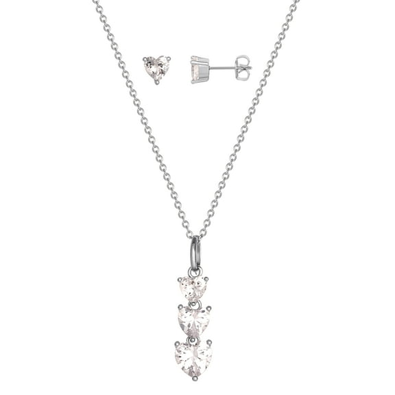 Believe By Brilliance women's Fine Silver Plated Cubic Zirconia Heartshape Necklace Earring Set