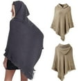 thumbnail image 3 of ZUARFY Women Winter Knitted Hooded Poncho Cape Solid Color Crochet Fringed Tassel Shawl Wrap Oversized Pullover Cloak Sweater, 3 of 19