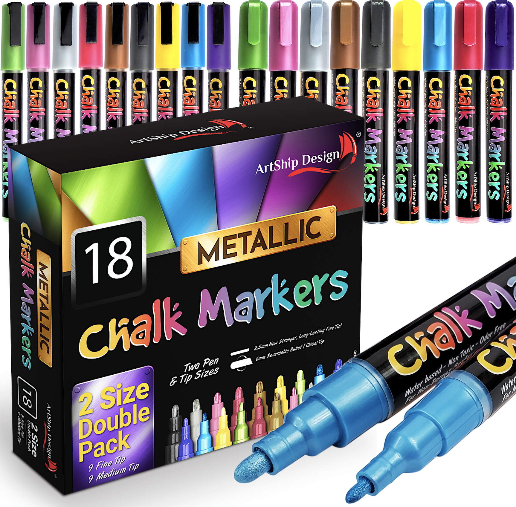  Dri Mark Liquid Chalk Markers 8 Neon + 2 Free Gold & Silver  Metallic Chalk Markers 10 Pack, Made in USA, Non-Toxic, Odor Free, No  Shaking, Pumping, Leaks or Spills