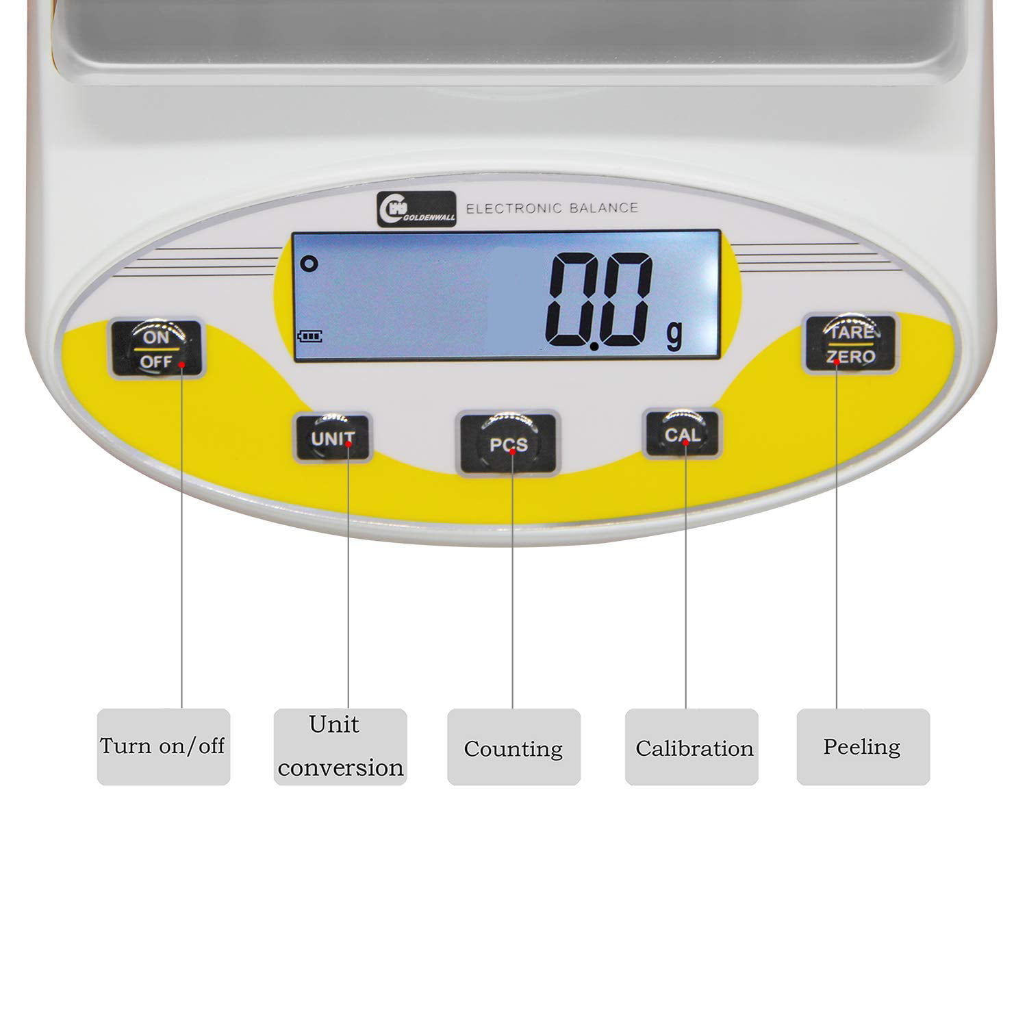 CGOLDENWALL Large range Lab Digital Analytical Balance Lab Precision Scale Jewelry Kitchen Scales Electronic Balance Weighing and Counting Scale 0.1g Calibrated Pan size 180140mm Yellow 15kg, 0.1g 