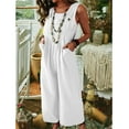 thumbnail image 4 of IROINNID Sleeveless Jumpsuit For Women Full-Length Linen Cotton Pocket Casual Wide Leg Side Button Jumpsuit, 4 of 9