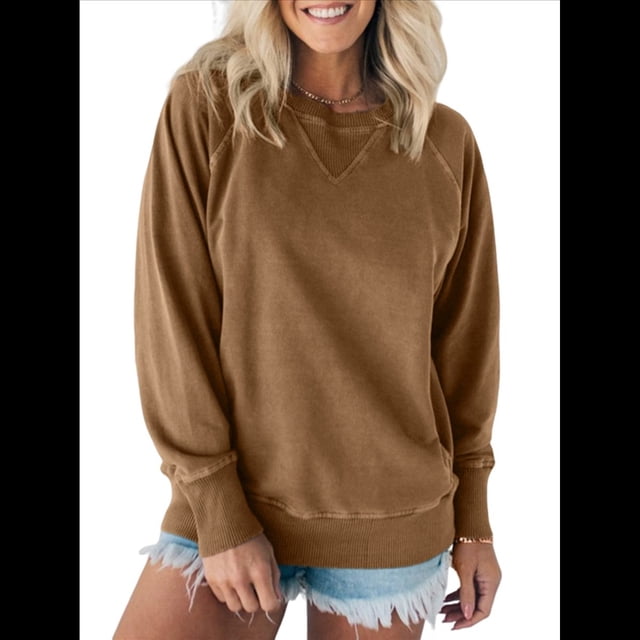 Sudadera Informal de Larga con Cuello Redondo para Mujer, Sudadera Holgada Marrón XL