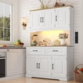 thumbnail image 3 of 71" Tall Kitchen Pantry Cabinet with 6 Hanging Shelves & Led Lights & Charge Station, 47" Wide Freestanding Farmhouse Cupboard with 2 Drawer,6 Doors Storage,Adjustable Shelves,Open Countertop, White, 3 of 9