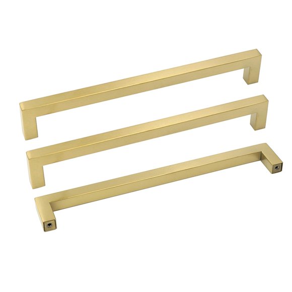 Lot de 15 Poignées de Tiroir de Commode goldenwarm Dorées Quincaillerie en Laiton - Poignées Carrées en Laiton Brossé LSJ12GD224 pour Armoire de Cuisine, Entraxes de Trous 8-4/5 Pouces, Poignées de Porte de Garde-Robe, Boutons