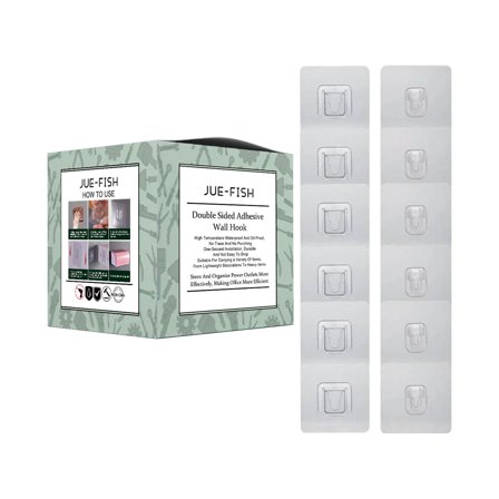 Double-Sided Wall Hooks | No Drill Adhesive Mounting | Heavy Duty PVC Sticky Hooks for Bathroom Kitchen | 6 Pairs (12 Pieces)