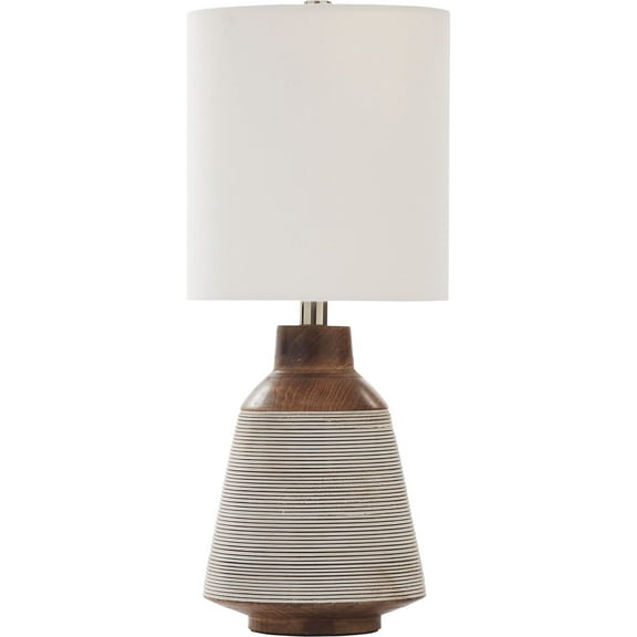 Signature Home Collection 22" Whitewash Painted Table Lamp with Off White Modified Drum Shade