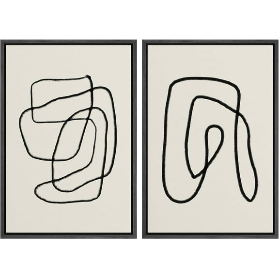 FCCUYE Framed Canvas Print Wall Art Set Mid-Century Geometric Ring Collage Abstract Shapes Illustrations Modern Art Minimal Boho Relax/Calm for Living Room, Bedroom, Office - 16"x24"x2 Natural