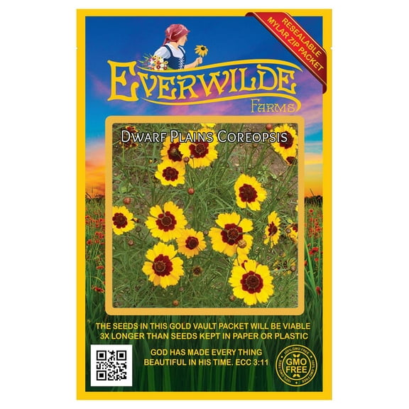 Everwilde Farms - 2000 Dwarf Plains Coreopsis Native Wildflower Seeds - Gold Vault Jumbo Bulk Seed Packet