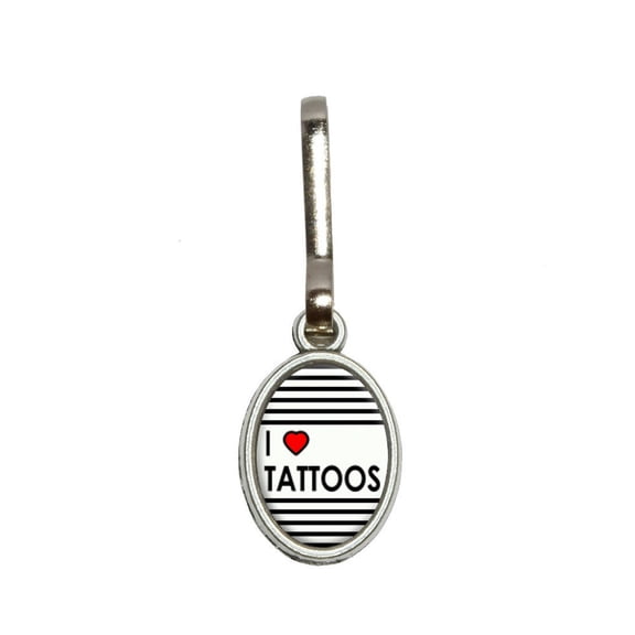 I Love Heart Tattoos Oval Zipper Pull