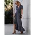 thumbnail image 2 of Women's Summer Wrap Maxi Dress Casual Boho Floral V Neck Short Sleeve Ruffle Hem, 2 of 5