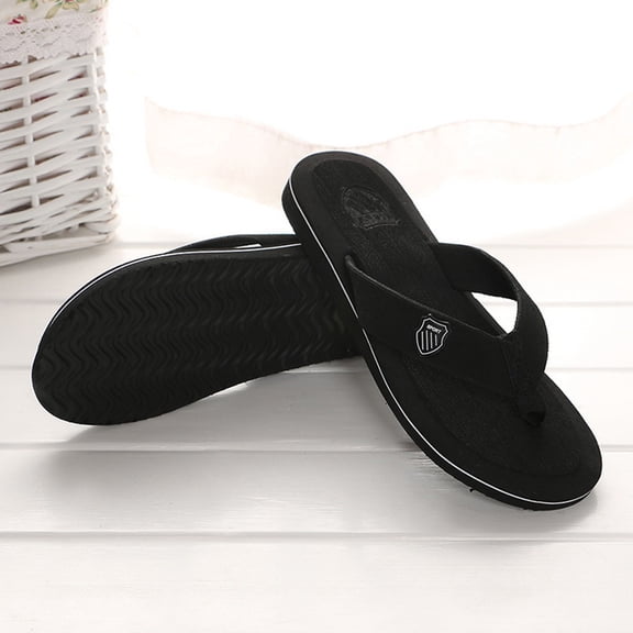 OULII Black Man Home Flops with Lightweight Eva and Braid Material for Outdoor Use