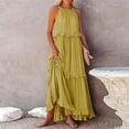thumbnail image 4 of Zmoon Women's Bohemian Long Solid Color Sleeveless Halter Neck Ruffle Beach Style Dress, 4 of 9