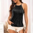 thumbnail image 4 of Women's Sequin Halter Tops Keyhole Back Camisole Going Out Party Club Outfits Sleeveless Glitter Sparkly Blouses (L, Black), 4 of 7