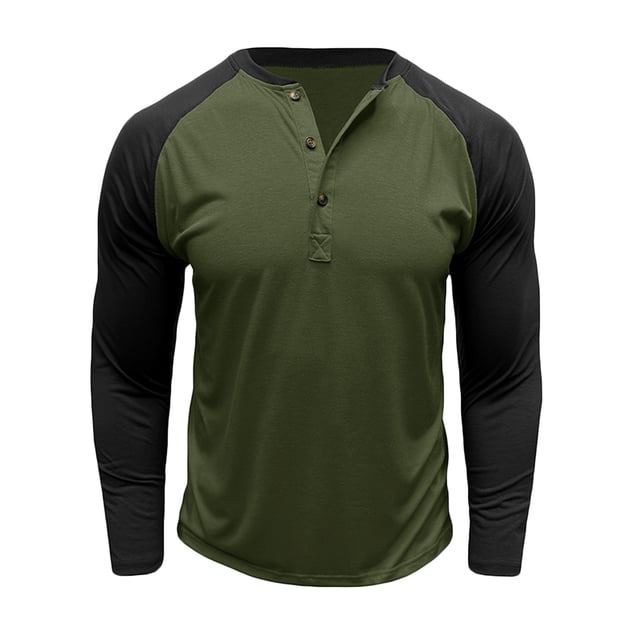 Lovzfmll Chandail Vintage à Boutons Raglan pour Hommes, Col Rond, Manches Longues, Contraste pour Style Vert Armée, 2TG