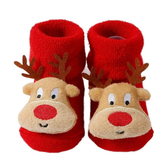 Tao Tao Baby Christmas Booties Socks Home Floor Anti-Slip Socks Boys Girls Xmas Winter Warm Thick Knitting Shoes Red 0 Years