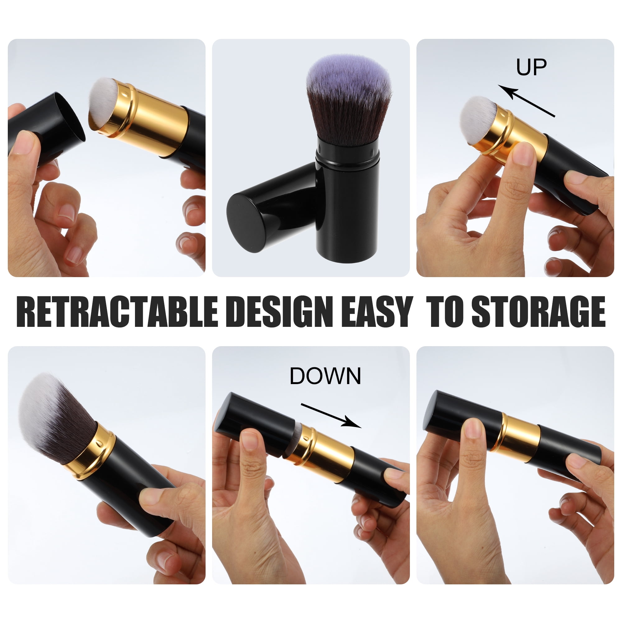 Unique Bargains Makeup Brush Kit Travel Retractable Angled Brush Highlight Black 2 Pcs