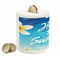 thumbnail image 2 of Lifestyle Piggy Bank, Hello Summer Words with Palm Tree Leaves Plumeria Flowers over the Ocean Illustration, Ceramic Coin Bank Money Box for Cash Saving, 3.6" X 3.2", Blue, by Ambesonne, 2 of 4