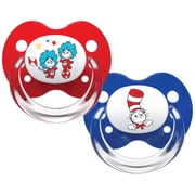 Playtex Silicone Binky Pacifier with Cover, featuring Dr. Seuss Cat in the Hat + Thing 1 & 2, 2 Pack