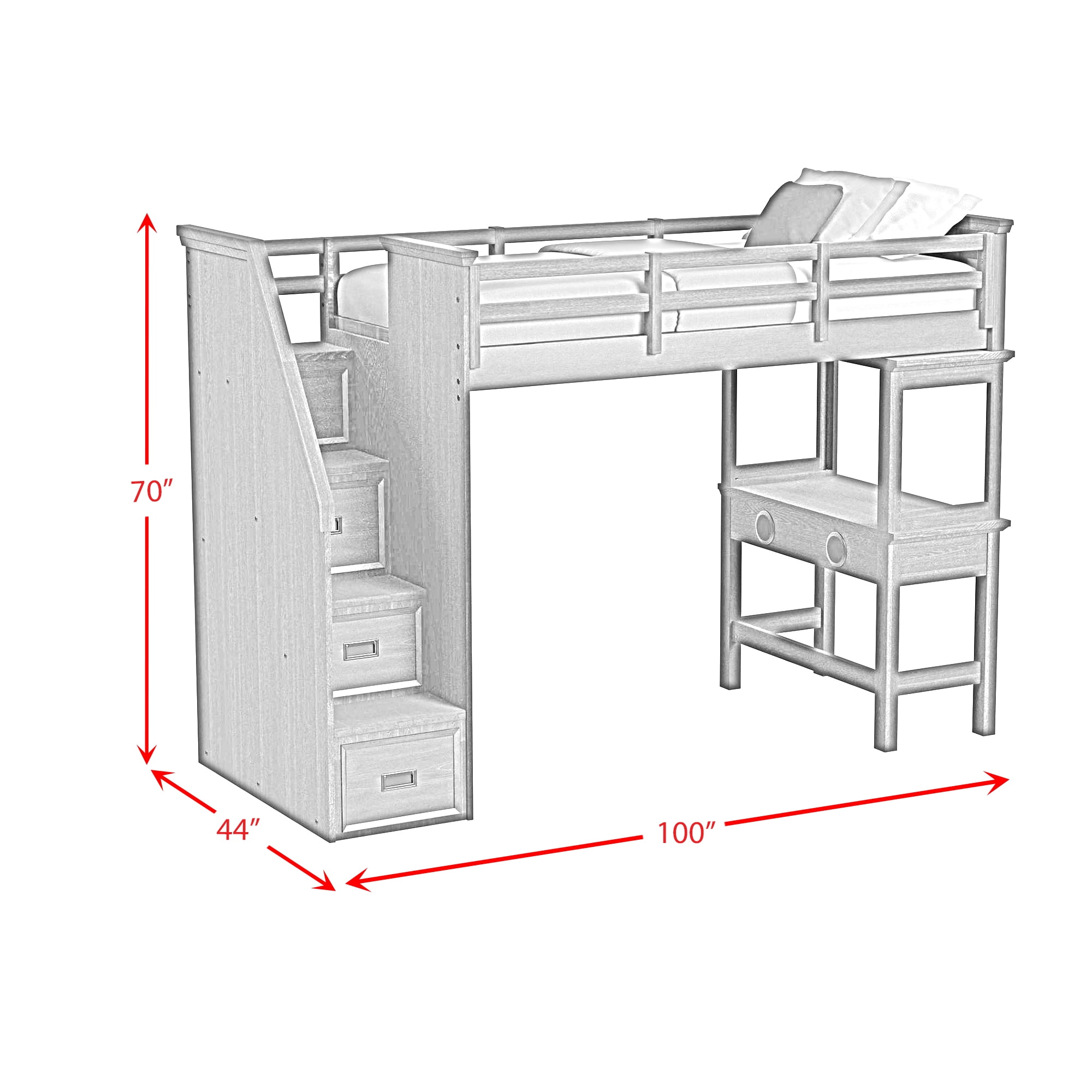 Brooklyn Kids Twin Loft with Staircase &Desk-Speaker 5PC Bedroom Set in Charcoal