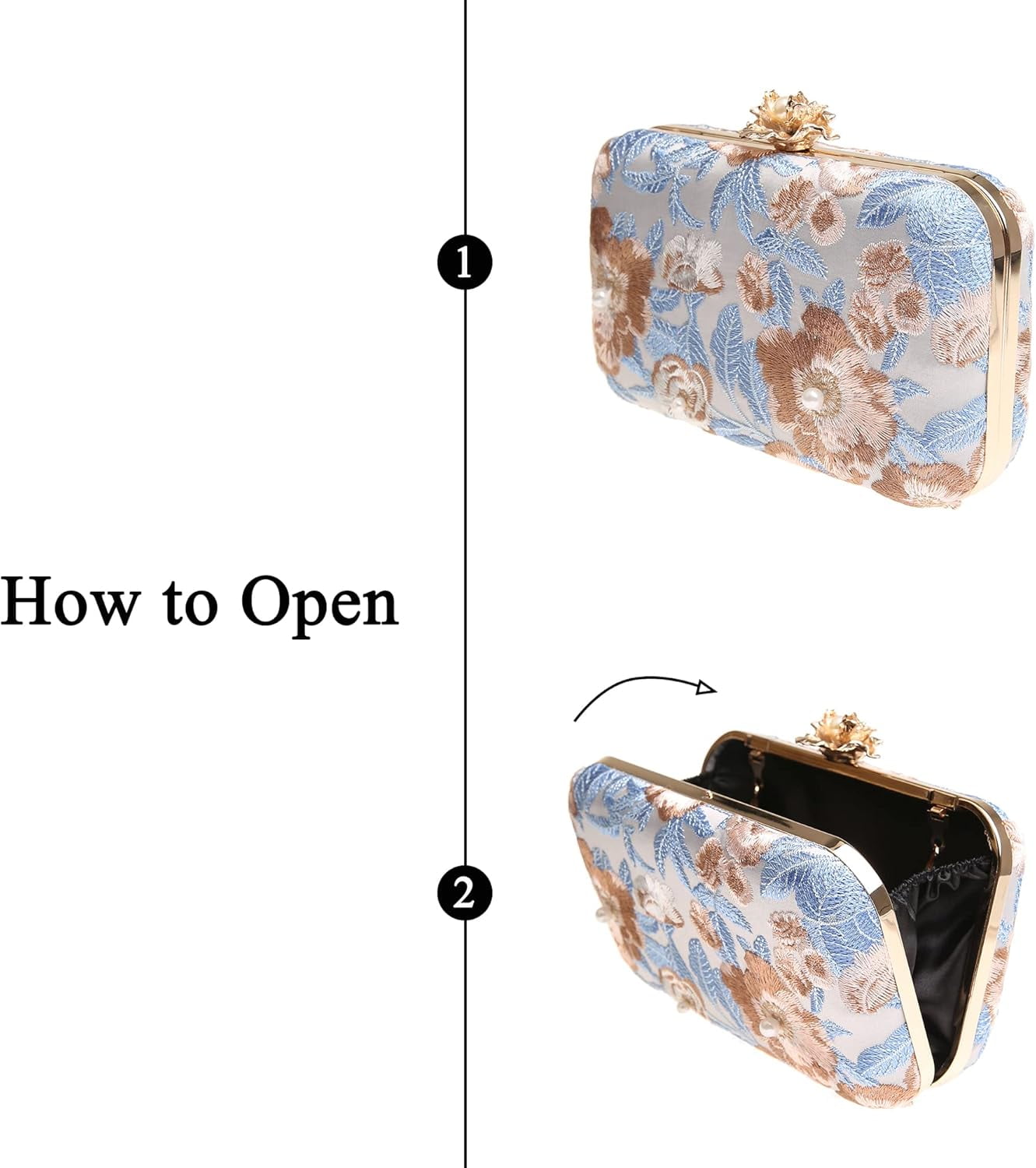 Womens Vintage Floral Embroidery Clutch Evening Handbag Shoulder Bags Purse for Wedding Party Prom