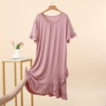 thumbnail image 2 of Asxite Womens Pajamas Solid Crew Neck Short Sleeve Ruffle Hem Rayon Nightgown Loose, 2 of 5