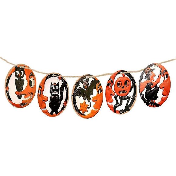 Halloween Wooden Cats Chain Pumpkin Ornament Plaque Decorations Hy